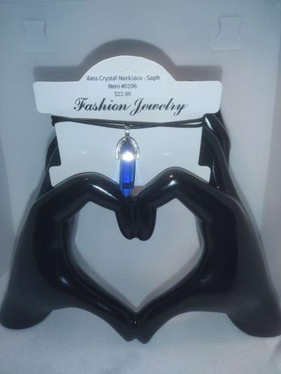 Sapphire Blue Glass Pendant Necklace - Thumbnail 4