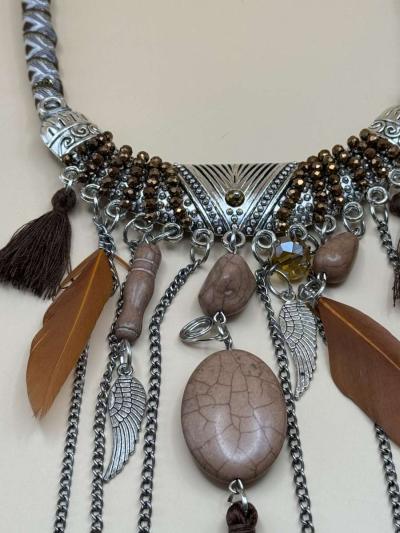 2037ITT Bohemian Style Necklace With Multilayers And Feather - Thumbnail 4
