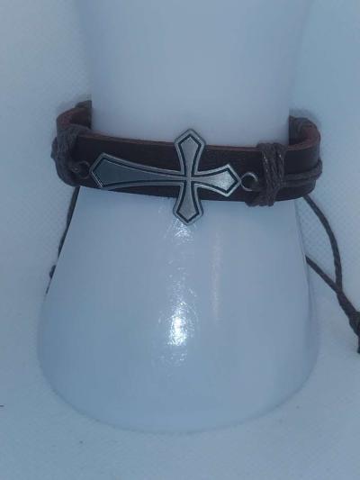 Brown Cross Leather Bracelet VCB - Thumbnail 2