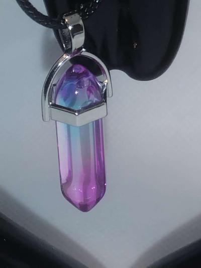 Pink Blue Glass Pendant Necklace - Thumbnail 3