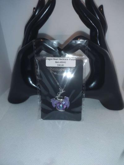 Dragon Heart Rhinestone Necklace Purple - Thumbnail 4