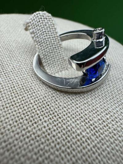 2023PTT New Beautiful  Silver Color Blue Gemstone Geometric - Thumbnail 2