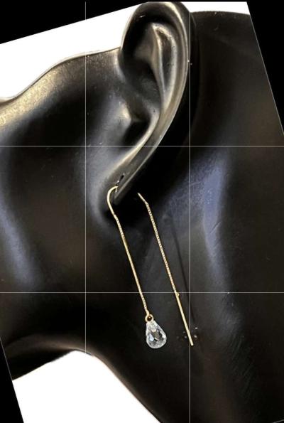 10K Gold Blue Topaz Threader Earrings - Thumbnail 4