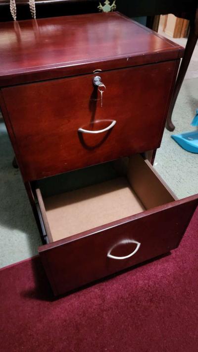 2 Drawer Cherrywood Lacquer Finish Filing Cabinet wkey - Thumbnail 3