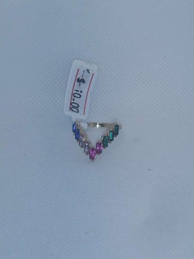 Multi Colored V Shape Chic Rhinestone Ring - Thumbnail 3