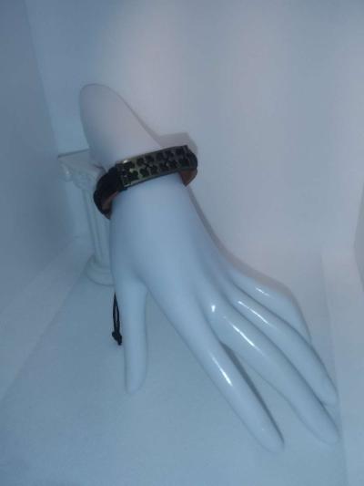 Crossed Black Leather Bracelet VCB - Thumbnail 3