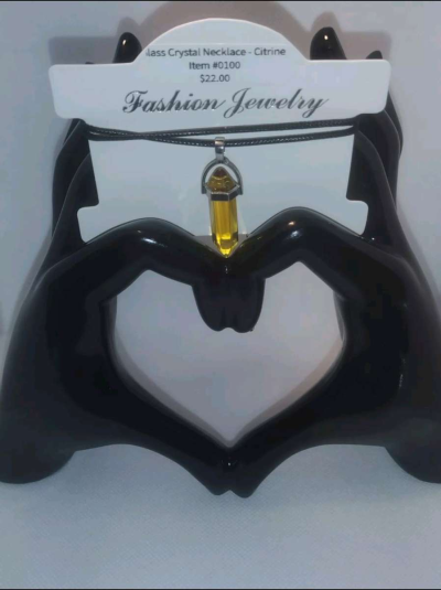 Citrine Glass Pendant Necklace - Thumbnail 4