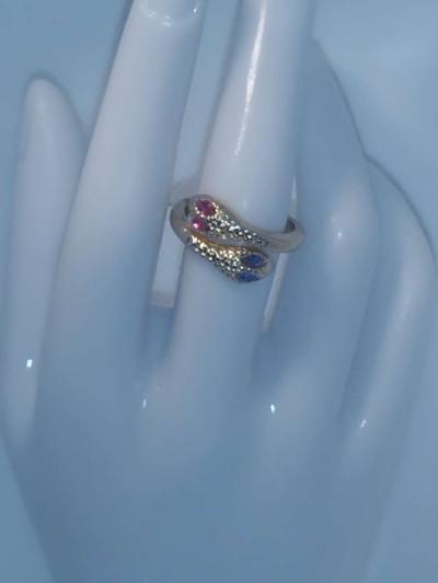 Pink Blue Snake Chic Rhinestone Ring - Thumbnail 2