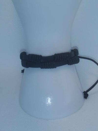 Faux Leather Bracelet 2 strap black - Thumbnail 3