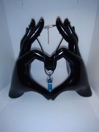 Blue Topaz Glass Pendant Necklace - Thumbnail 3