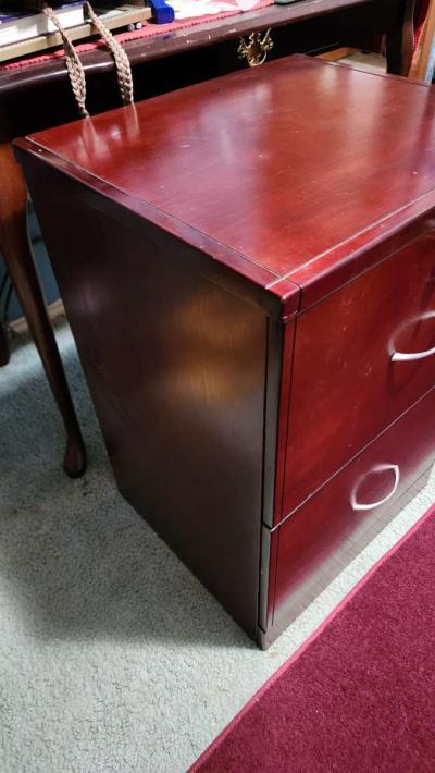 2 Drawer Cherrywood Lacquer Finish Filing Cabinet wkey - Thumbnail 2