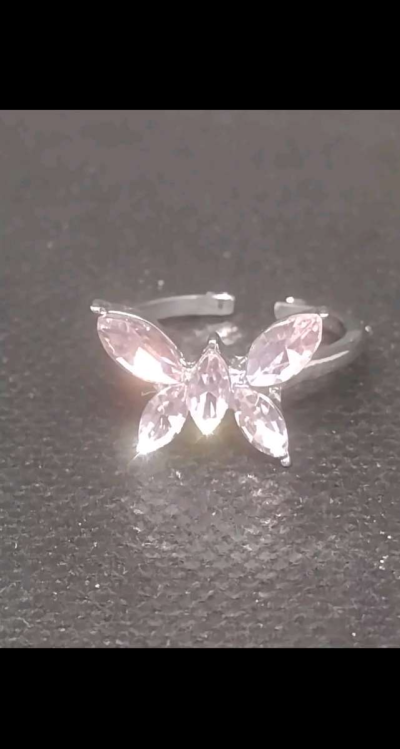 Silver Pink Butterfly Ring - Thumbnail 6