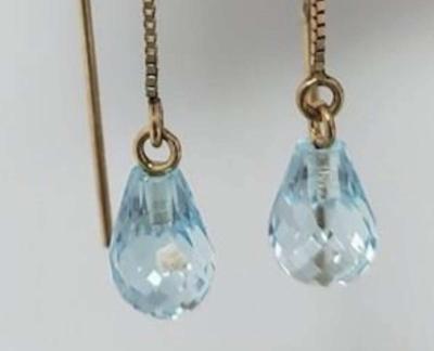 10K Gold Blue Topaz Threader Earrings - Thumbnail 2
