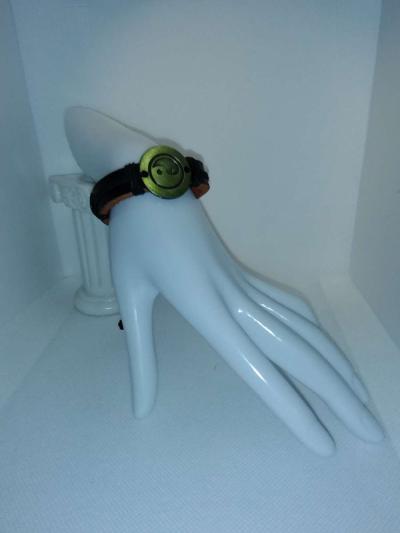 Black Yinyang Leather Bracelet VCB - Thumbnail 3