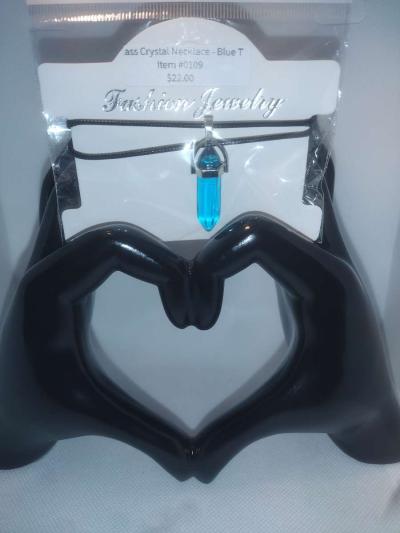 Blue Topaz Glass Pendant Necklace - Thumbnail 4