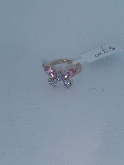 Pink White Butterfly Chic Rhinestone Ring - Thumbnail 3