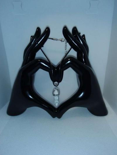 White Marbled Glass Pendant Necklace - Thumbnail 3