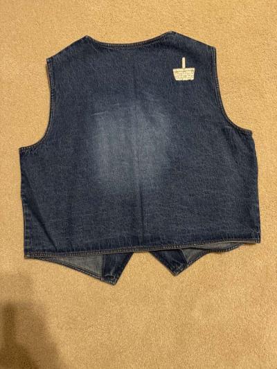 1046 New Womens Basket Decal Embroidered Denim Vest Blue Siz - Thumbnail 5