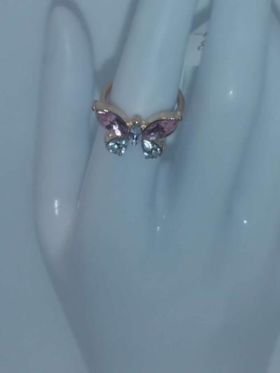 Pink White Butterfly Chic Rhinestone Ring - Thumbnail 2
