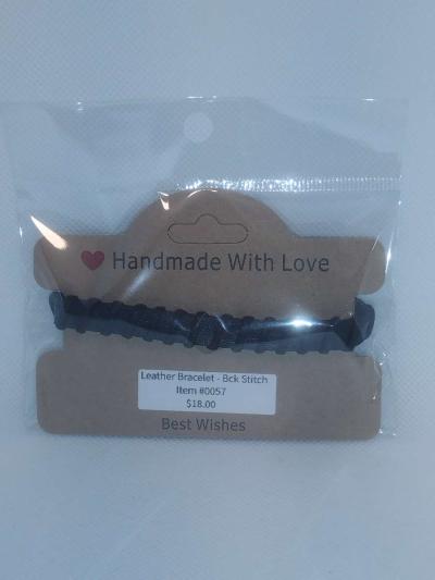 Faux Leather Bracelet back stitch black - Thumbnail 4