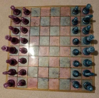 Pink and Blue Petrified Wood Chess Set - Thumbnail 2
