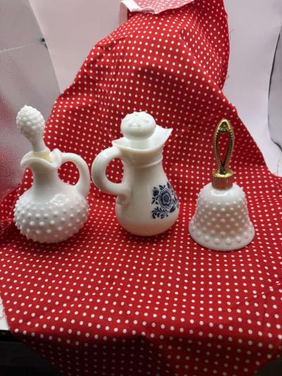 1049Three Avon Milk Glass Containers Two Pitchers  Bell - Thumbnail 2