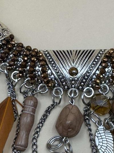 2037ITT Bohemian Style Necklace With Multilayers And Feather - Thumbnail 5