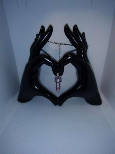 Rose Quartz Glass Pendant Necklace - Thumbnail 3