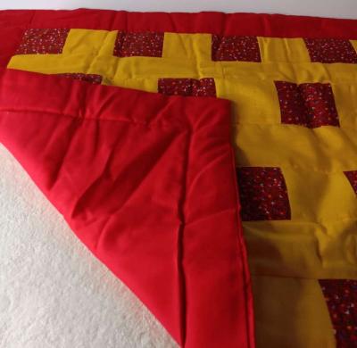 Handmade Quilted Table Topper Red Yellow - Thumbnail 2
