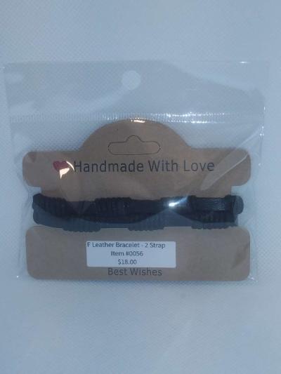 Faux Leather Bracelet 2 strap black - Thumbnail 4