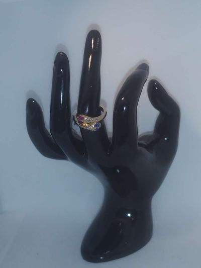 Pink Blue Snake Chic Rhinestone Ring - Thumbnail 5