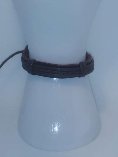 Faux Leather Bracelet 3 Cord Brown - Thumbnail 3