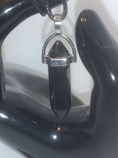 Onyx Glass Pendant Necklace - Thumbnail 2