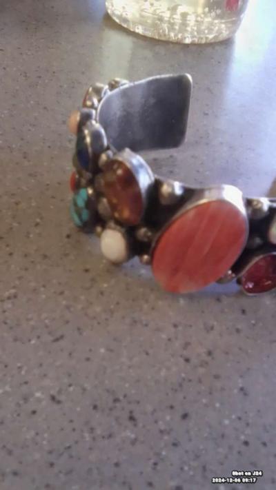 Navajo Sterling silver cuff turquoise jade a opal - Thumbnail 3