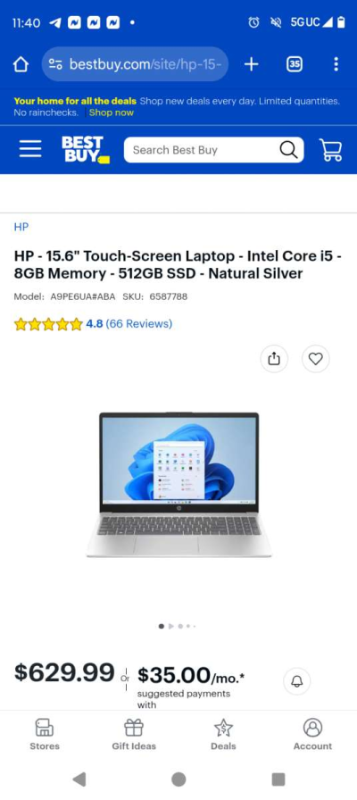 HP  156 TouchScreen Laptop  Intel Core i5  8GB Memory  512GB - Thumbnail 5