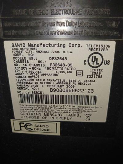 Sanyo DP32648 Television LCD Flat Screen TV PC HDMI VGA RCA - Thumbnail 5