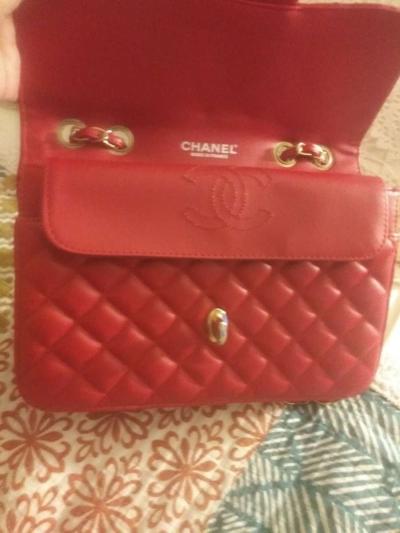 CHANEL Classic Jumbo Red Lambskin Leather Double Flap Should - Thumbnail 3