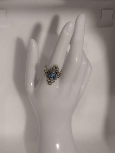 Blue Bohemian Style Silver Ring - Thumbnail 2