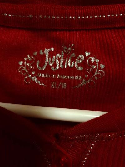 XL 16 Girls Justice Red Long Sleeve Shirt - Thumbnail 3