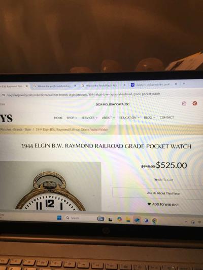 1944 Elgin BW Raymond Railroad Grade Pocket Watch - Thumbnail 3