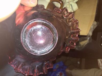 cranberry ruffle edge Fenton glass bowl - Thumbnail 4