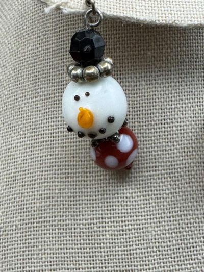 2040Vintage Art Glass Hand Blown Snowman Earrings Dangle Dro - Thumbnail 3