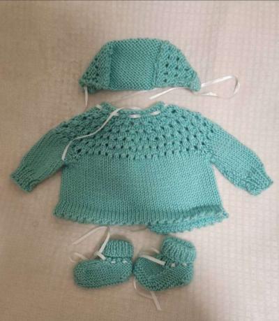 0 to 3 Months Baby Gender Neutral Green Knitted Outfit - Thumbnail 2