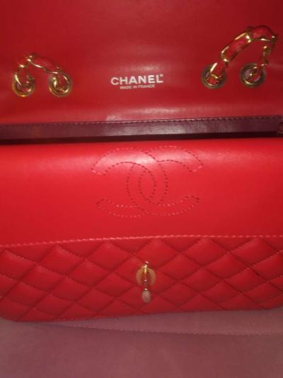 CHANEL Classic Jumbo Red Lambskin Leather Double Flap Should - Thumbnail 6