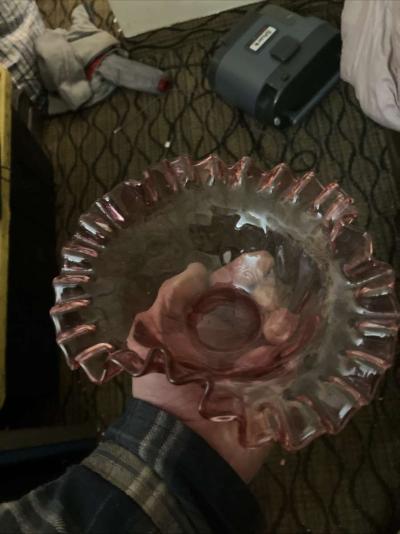 cranberry ruffle edge Fenton glass bowl - Thumbnail 2