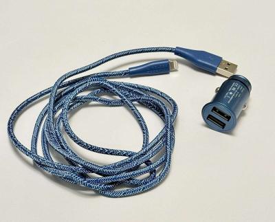 Metal Dual Car Charge Adapter and 6ft Braided Cable - Thumbnail 3