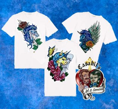 Hand drawn designs on T shirts