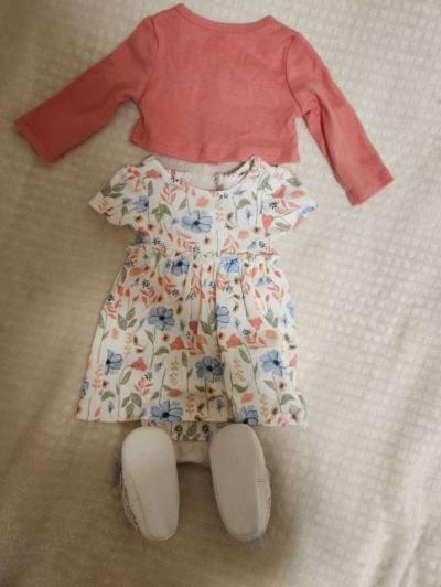 0 Months Baby Girls Carters Pink and White Outfit - Thumbnail 2