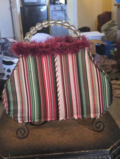 Red Feather Trim Acrylic Tassels Purse Shape with Beaded Han - Thumbnail 5