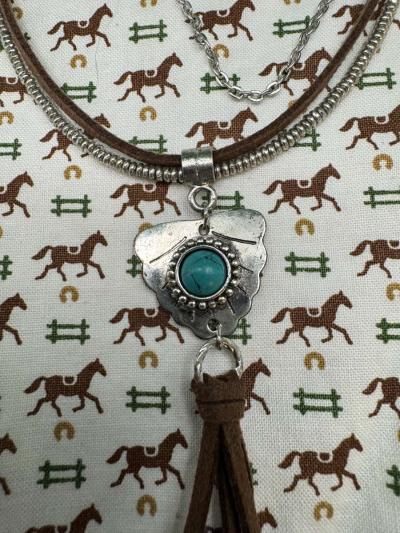 3003PTSO Myra Bag Feather Shield Stacked Necklace Leather  M - Thumbnail 3